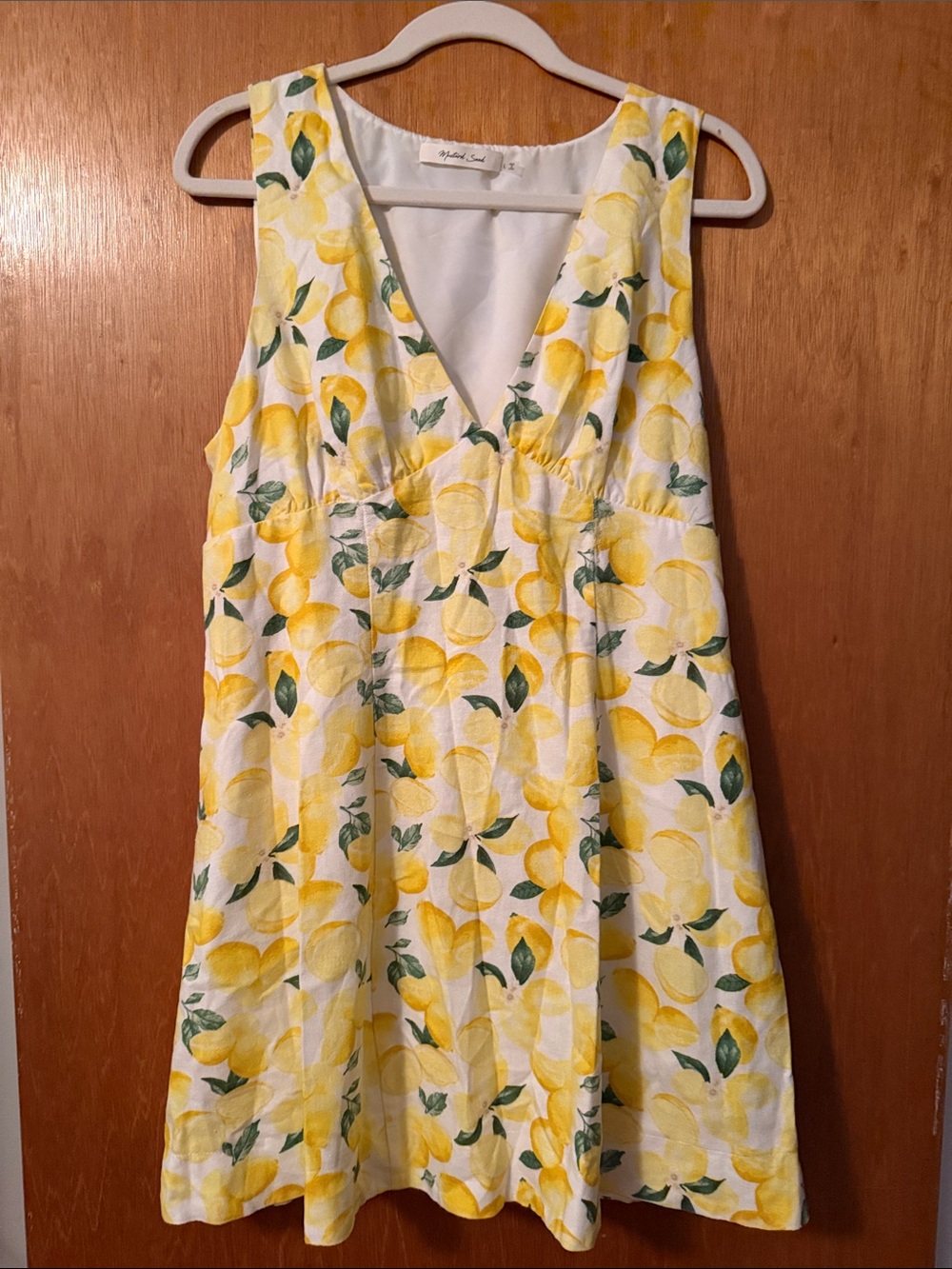 Mustard Seed Yellow Lemon Print V-Neck Mini Dress